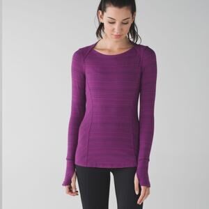 Lululemon‎ Kanto Catch Me Long Sleeve Stripe Shirt Regal Plum Naval Blue Size 4